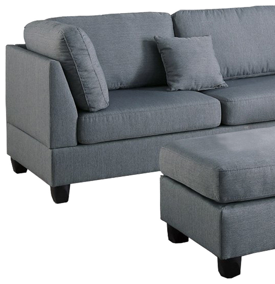 Benzara BM168775 Linen Fabric 3 Pieces Sectional, Gray