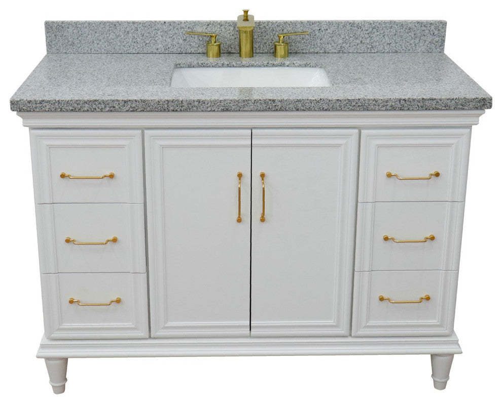 49" Single Sink Vanity, White Finish With Gray Granite and Rectangle Sink