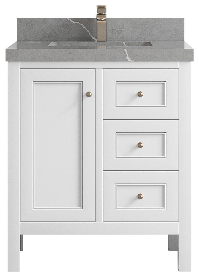 Nashville 30" Single Sink Bath Vanity, White 2" Piatra Gray