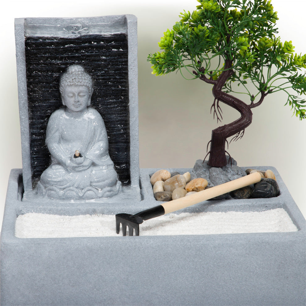 Buddha Bonsai Garden Tabletop Fountain with LED Light