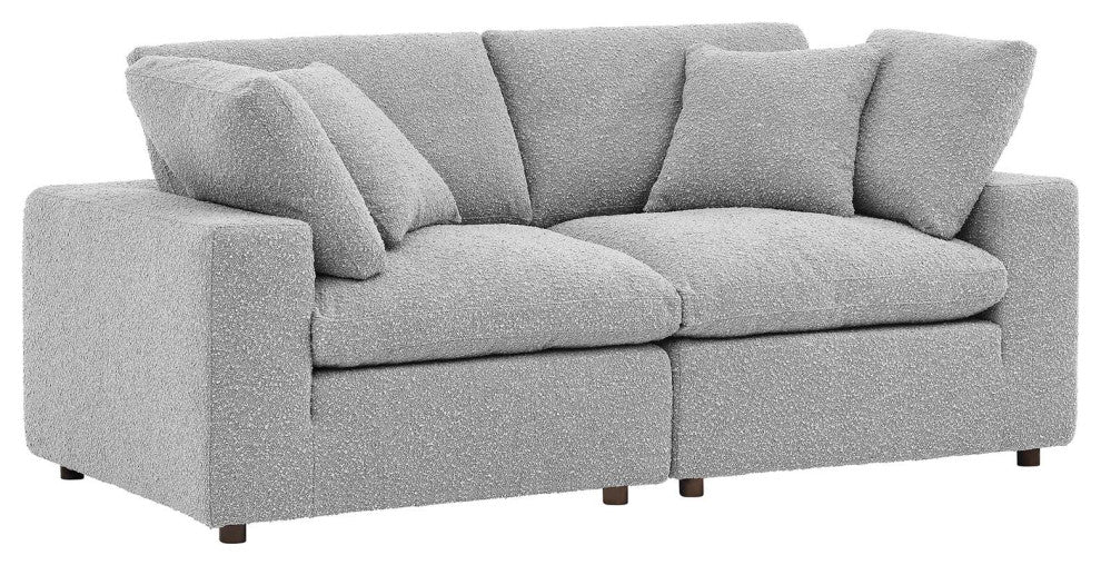 Commix Down Filled Overstuffed Boucle Fabric Loveseat, Light Gray