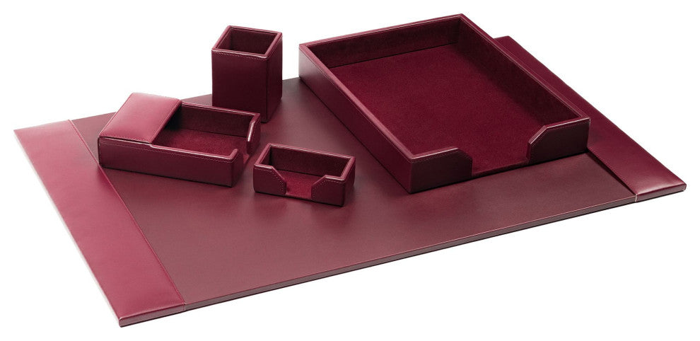 Burgundy Bonded Leather 5-Piece Desk Set