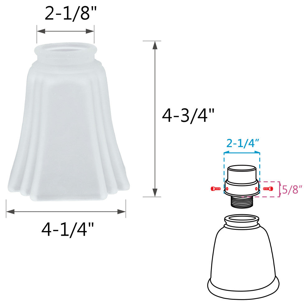 Aspen Creative 23028-4 Replacement Cut Corner Bell Frosted Glass Shade 4 Pack