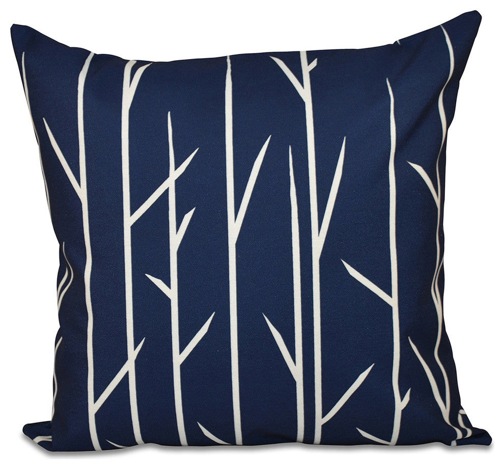Polyester Pillow, Floral, Navy Blue, 16"x16"