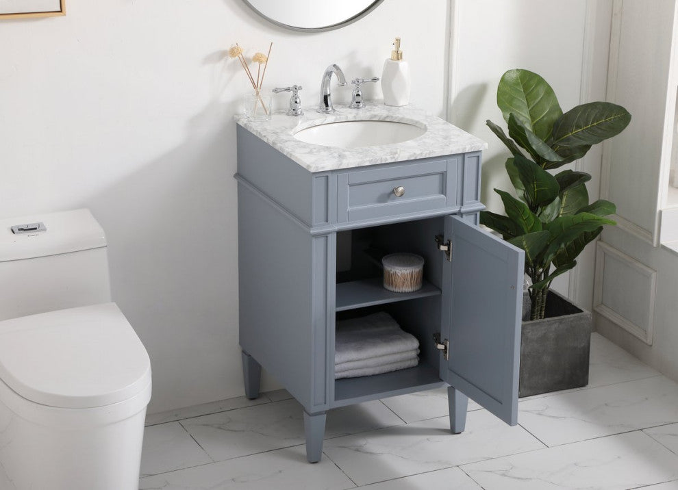 Home Living Vanity with Carrara White Marble Countertop, Gray, 21", Single Sink