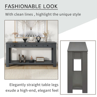 63"x30" Rustic Chic Console Table with Drawers and Shelf for Entryway Hallway, Tan