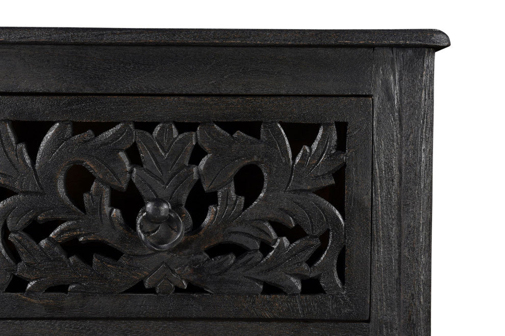 Delaney Carved Tall Chest, Distressed Black