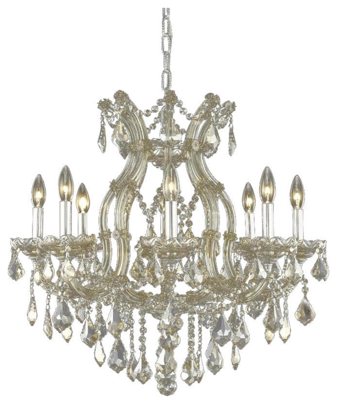 Elegant Maria Theresa Fixture, Golden Teak Finish With Royal Cut Crystal