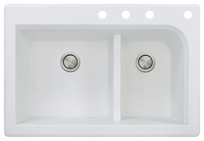 Radius 33" silQ Granite Drop-in Double Bowl Kitchen Sink with 4 Holes in White