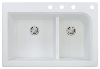 Radius 33" silQ Granite Drop-in Double Bowl Kitchen Sink with 4 Holes in White