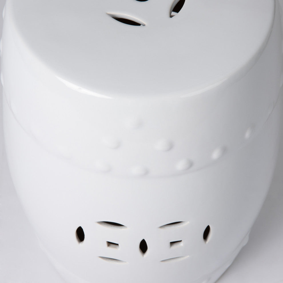 Double-Medallion Ceramic Indoor/Outdoor Garden Stool/Table in Optic White