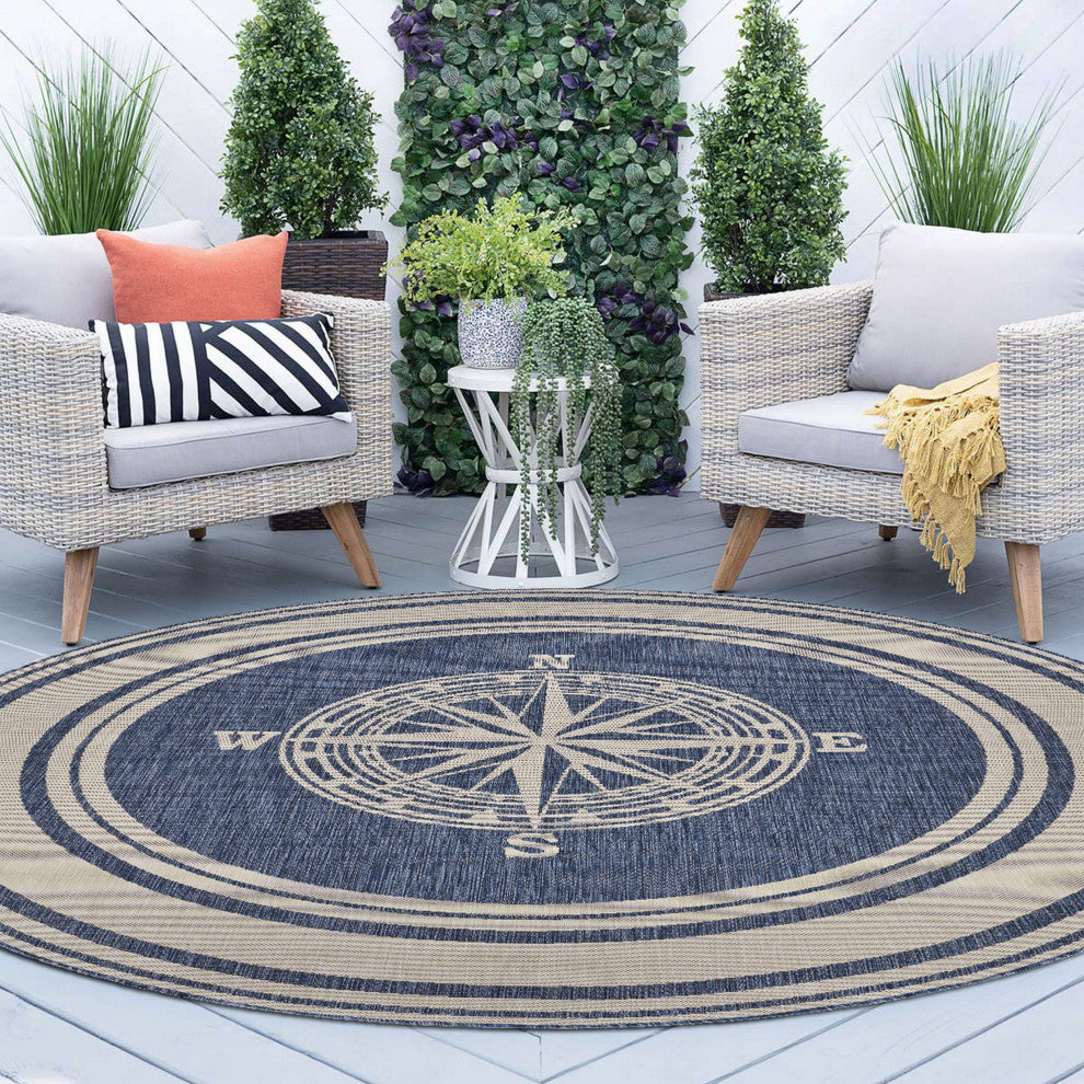 Nautical Navigation Indoor Outdoor Rug, 7'6" Round