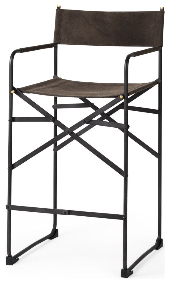 Direttore Dark Brown Suede Seat with Black Metal Frame Counter Stool
