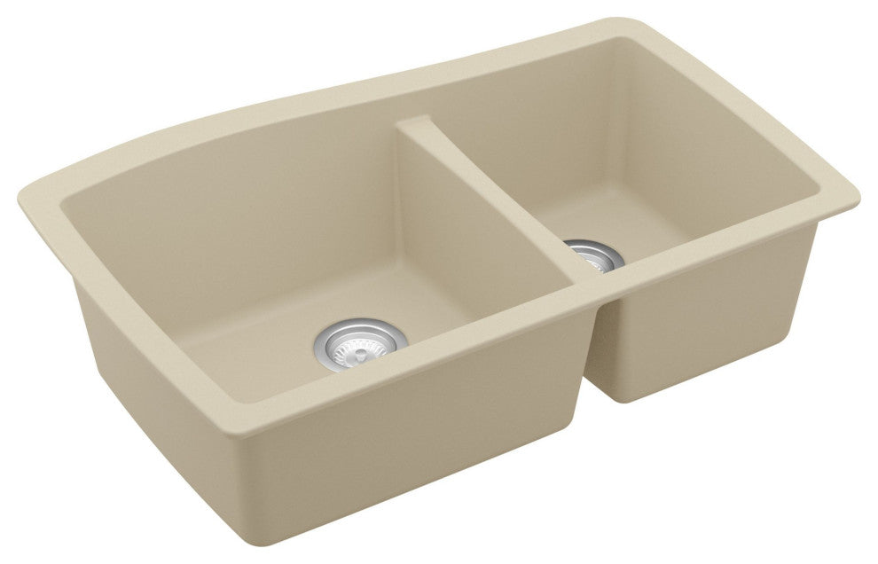 Karran Undermount Quartz 33" 60/40 Double Bowl Kitchen Sink Kit, Bisque