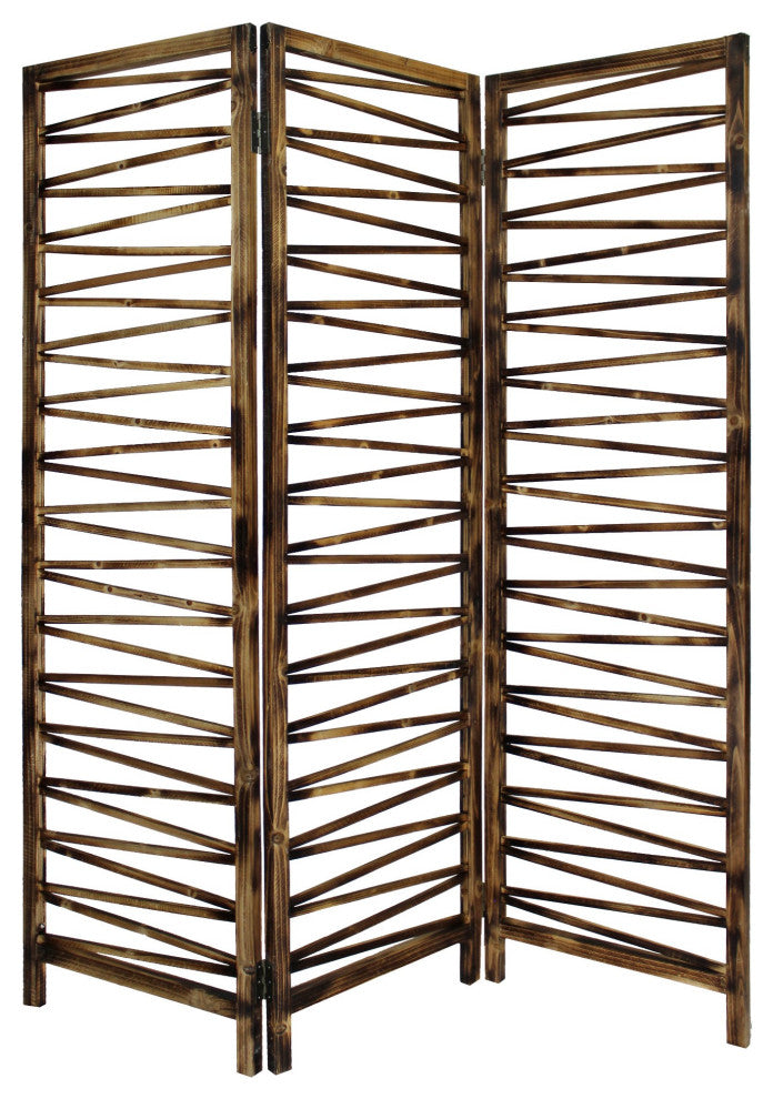 Rustic Geo Design Wood Three Panel Room Divider Screen