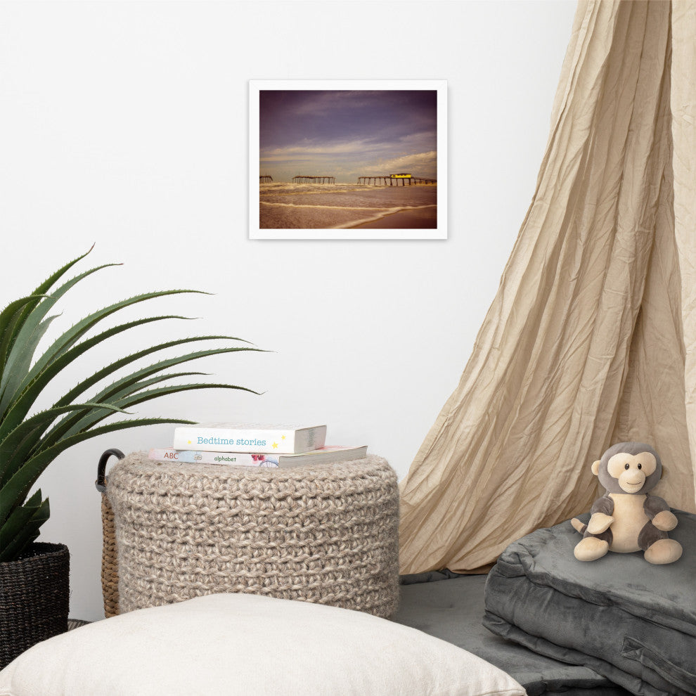 Aged View of Frisco Pier Coastal Framed Photo Paper Print, White, 11" X 14"