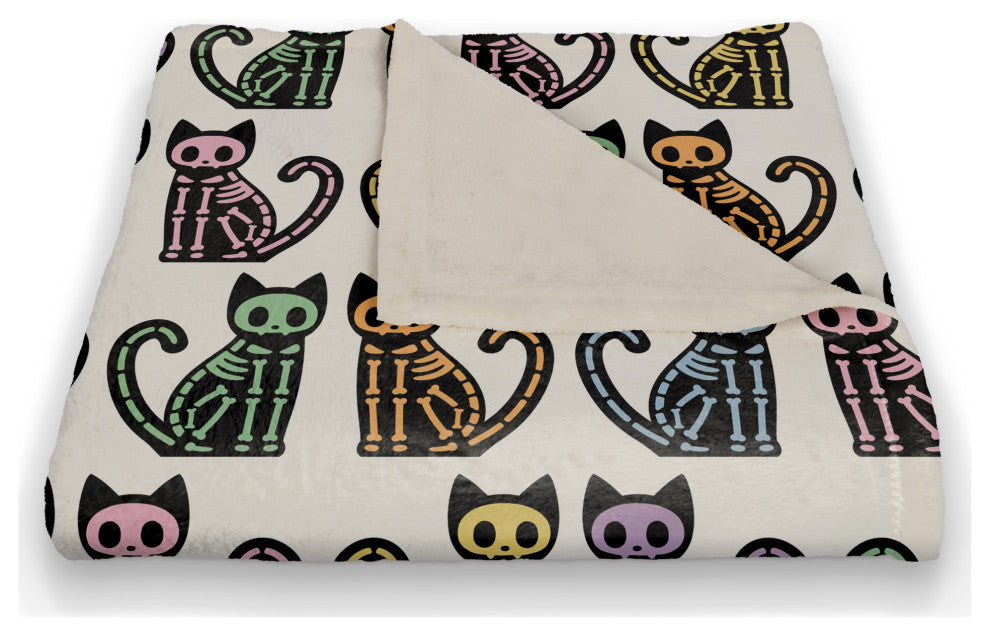 Skeleton Cat Pattern 50 x 60 Coral Fleece Blanket