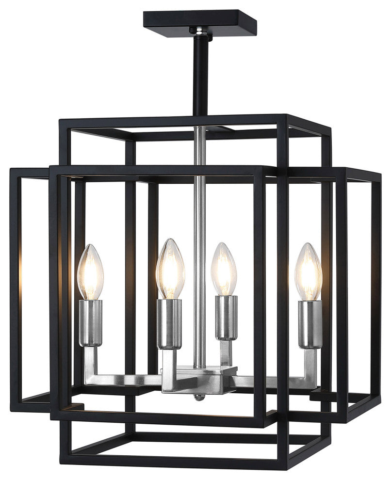 4-Light Industrial Farmhouse Semi Flush Mount Lighting Chandelier