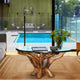Rustic Teak Wood Root Round Coffee Table Including 43 Inch Glass Top