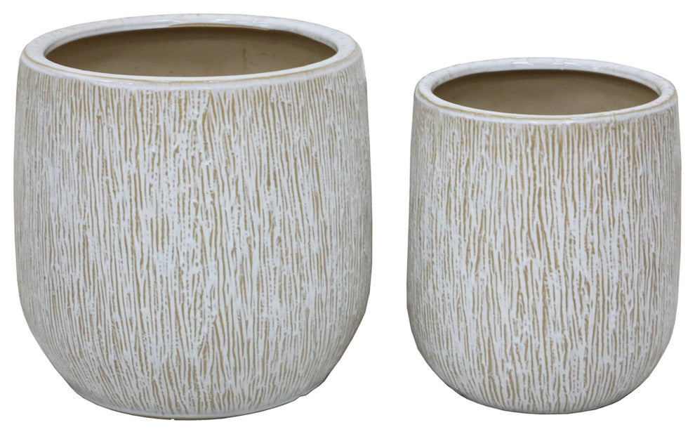 14.5" and11" Outdoors Tree Bark Ceramic Pot ,Set of 2