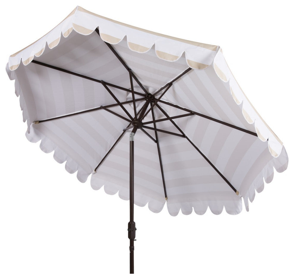 Safavieh Outdoor Vienna 11ft Round Crank Umbrella Beige Stripe