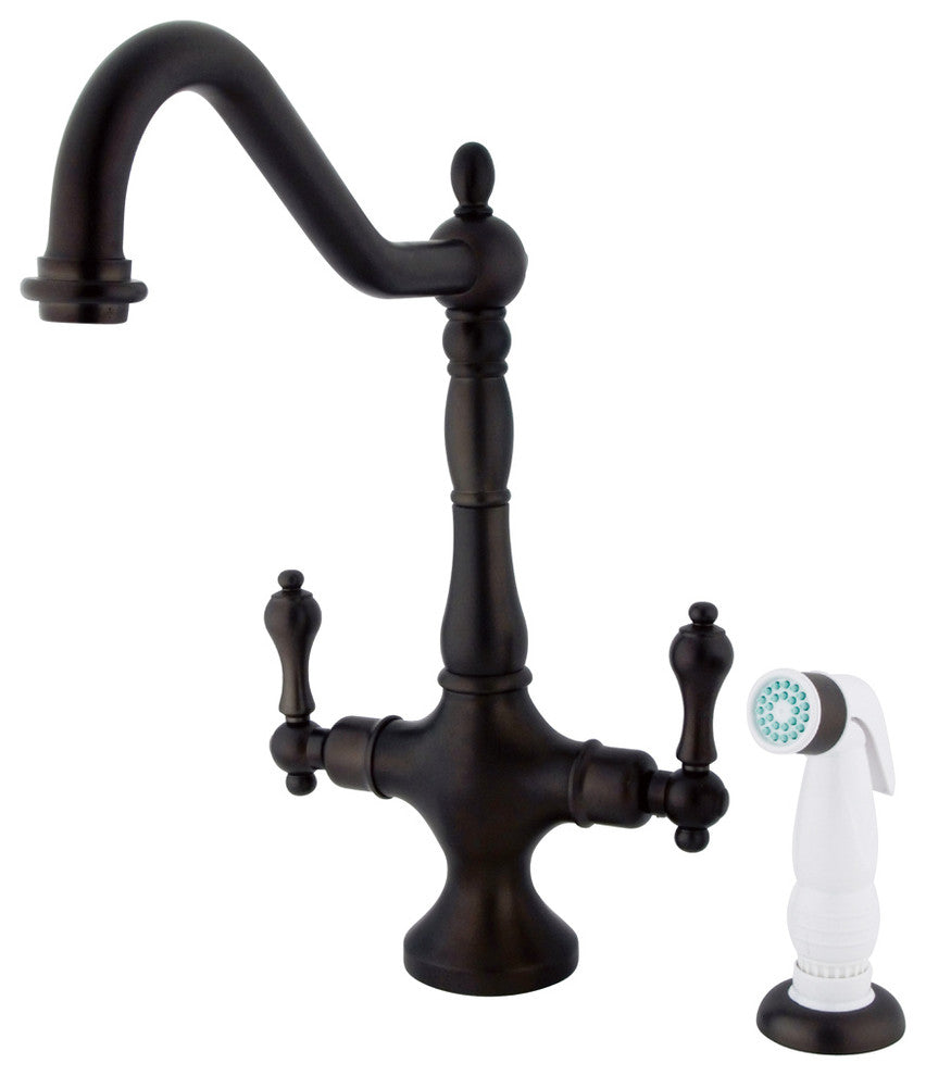Double Handle Kitchen Faucet with White Non-Metallic Side Sprayer KS1775AL