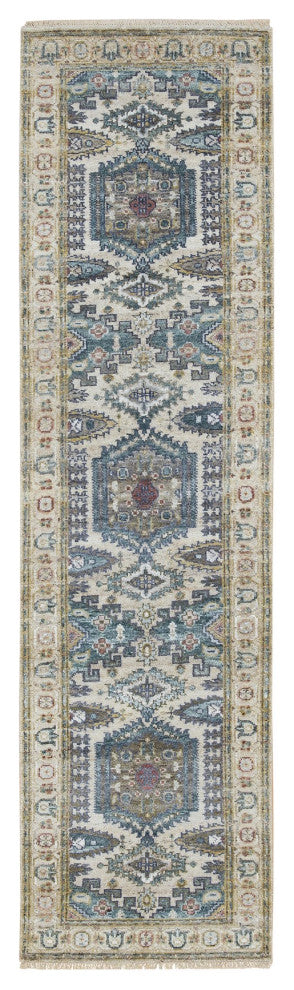Ivory Hand Knotted Reimagined Viss Design Runner Oriental Rug, 2'6"x9'10"