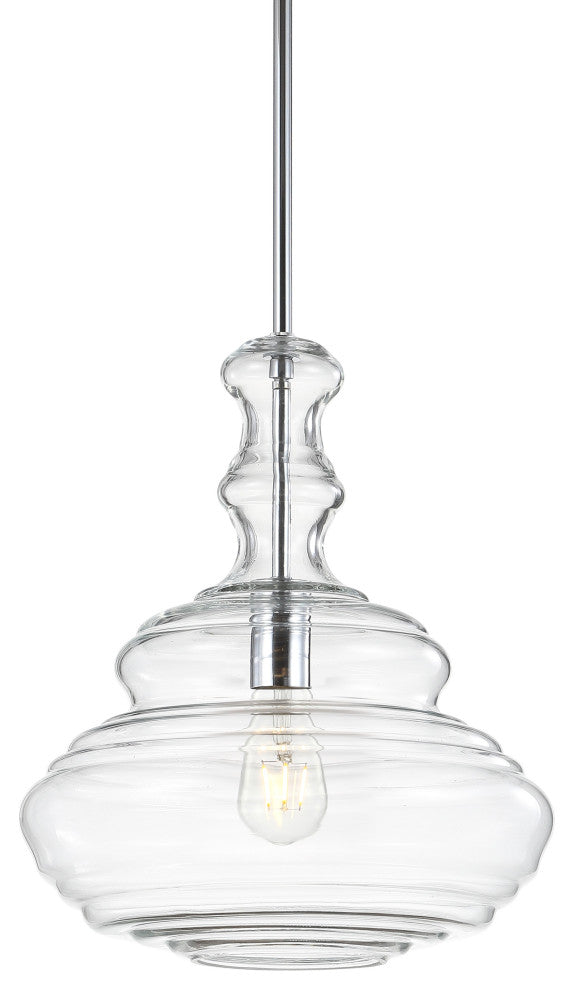 Bettina 13.37" Glass and Metal LED Pendant, Clear, Chrome