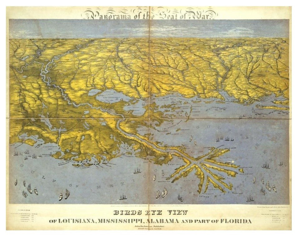 "Louisiana, Mississippi, Alabama and Part of Florida, 1861" Paper Art, 24"x19"
