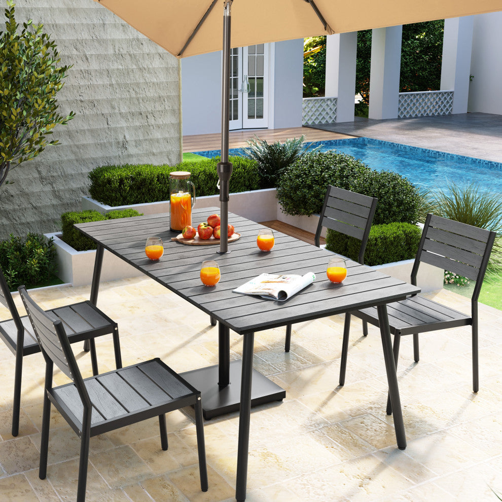 7-Piece Gray Outdoor Patio Set Dining Chairs Table With Umbrella Hole, Dc037