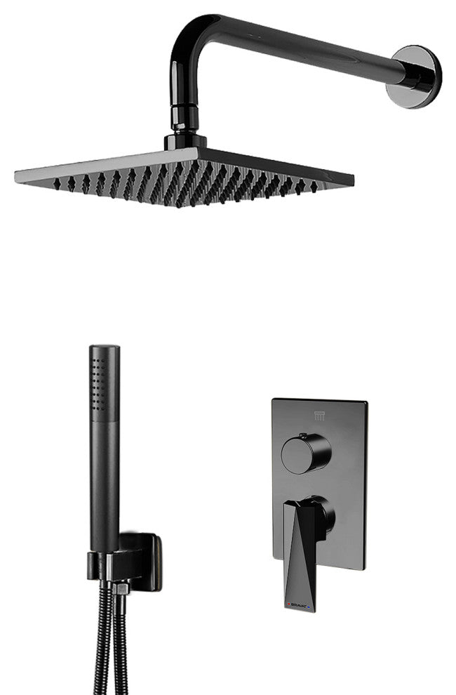 Bravat Wall Mounted Square Shower Set, Valve Mixer 2-Way Concealed