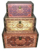 Oriental-Style Earth Tones Decorative Storage Boxes, Red/Brown/Creme, Set of 3