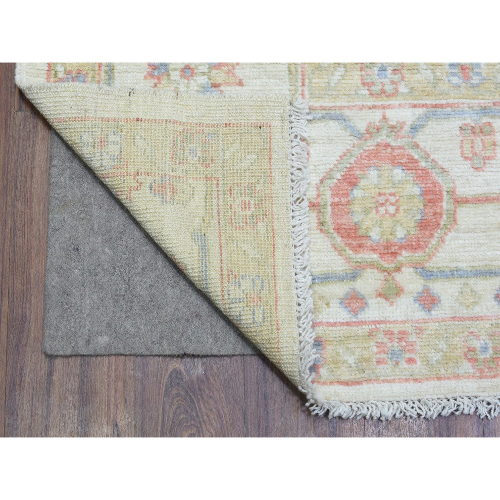Ivory Afghan Oushak Branch Flower Design Soft Wool Hand Knotted Rug, 8'1"x10'2"