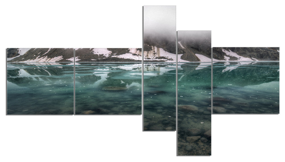 Beautiful Turquoise Mountain Lake, Landscape Canvas Art, 60"x32", 5 panels
