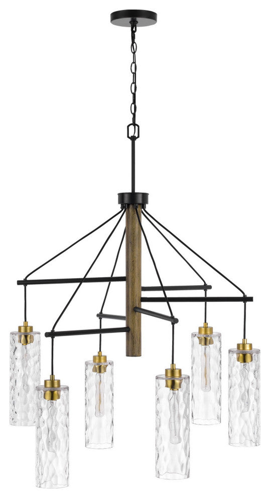 Benzara BM282174 Classic Chandelier, Hanging Textured Glass Shade, Antique Brass