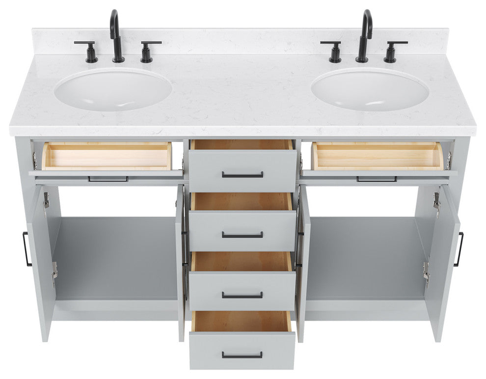 Ariel Hepburn 60"  Double Oval Sinks Vanity, Carrara Quartz
