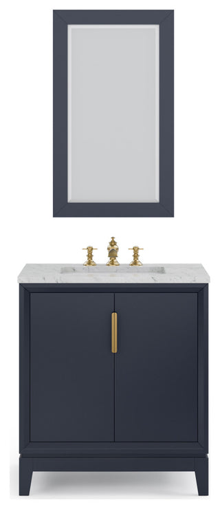 Elizabeth 30" Single Sink Carrara White Marble Vanity, Monarch Blue