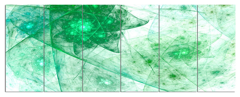 Clear Green Rotating Polyhedron, Abstract Canvas Wall Art, 70"x28", 6 Panels