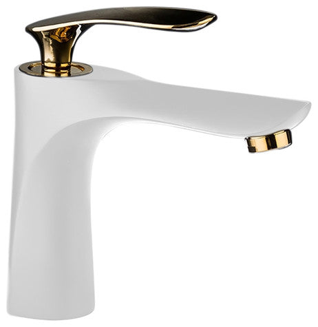 Lille Single Handle Long Reach Spout White and Gold Bathroom Faucet