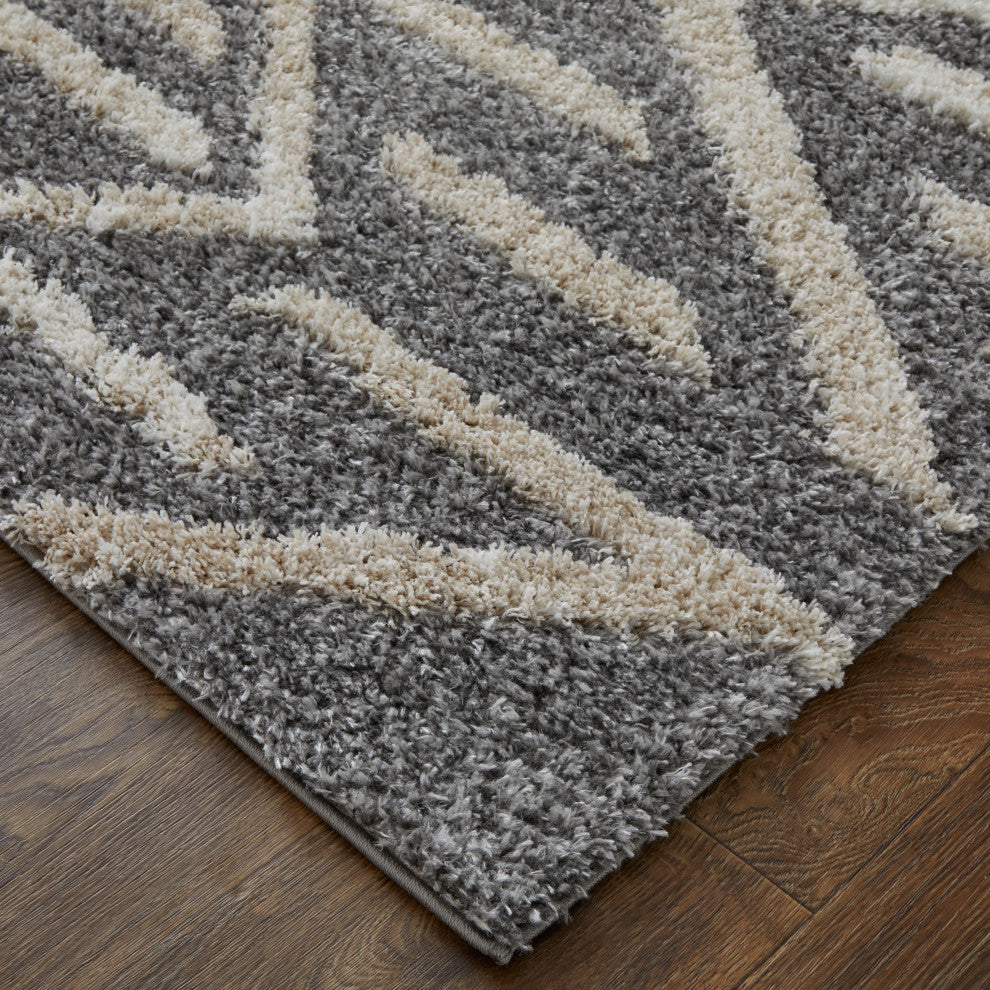 Weave & Wander Caide Contemporary Gray/White Rug, 10'x14'
