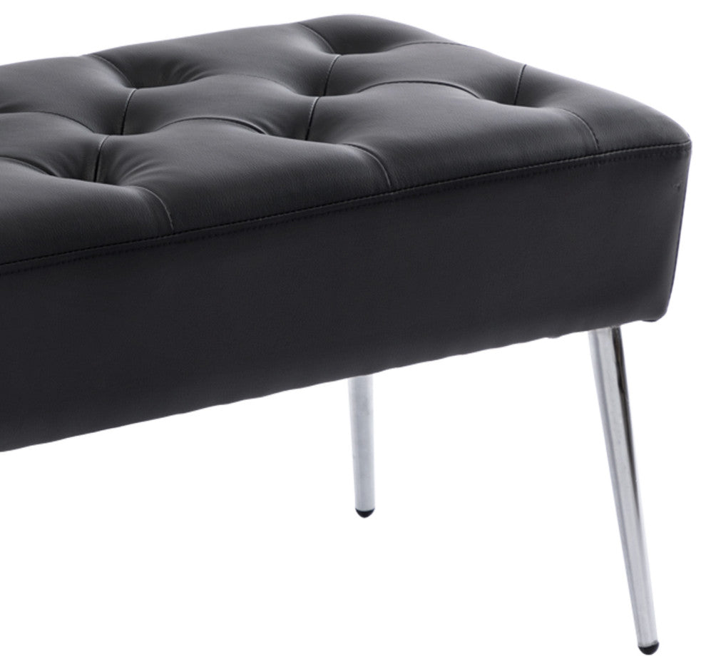 Button Tufts Bedroom Bench, Black-Pu Leather