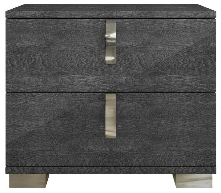 Two Drawer Wooden Nightstand With Curved handles Gray Birch