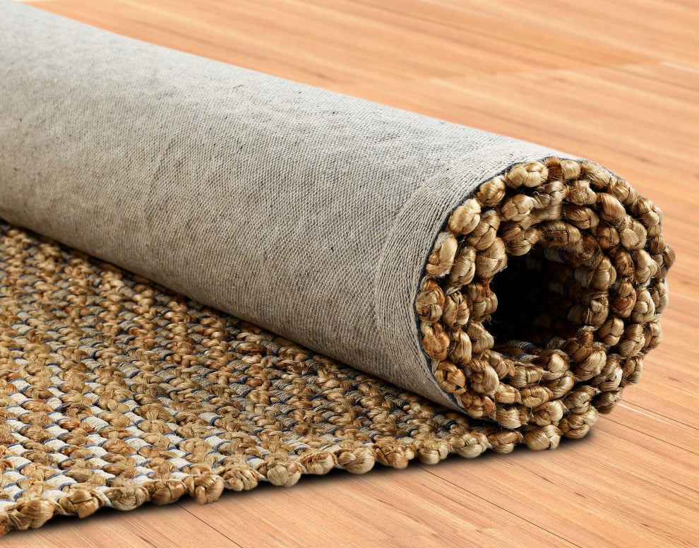 Indigo Stitching Organic Jute Area Rug, 9'x12'