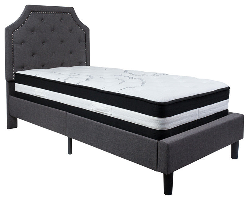Brighton Twin Size Tufted Upholstered Platform Bed With Pocket Spring Mattress