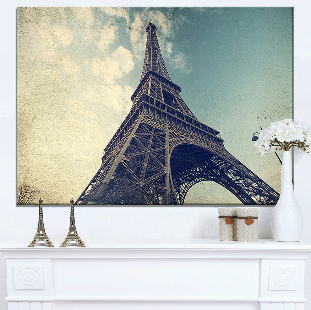 "Paris Eiffel Tower Vintage View From Ground" Cityscape Canvas Print40"x30"