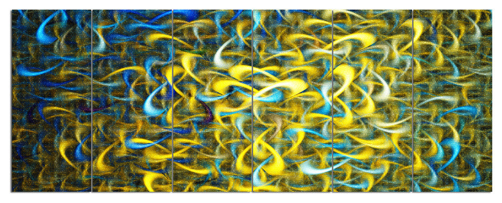 Golden Watercolor Fractal Pattern, Abstract Art on Canvas, 70"x28", 6 Panels