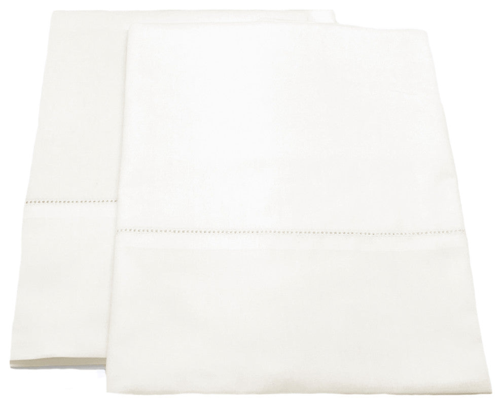 Hemstitch Cotton Sateen Pillowcases, Set of 2, Ivory, King