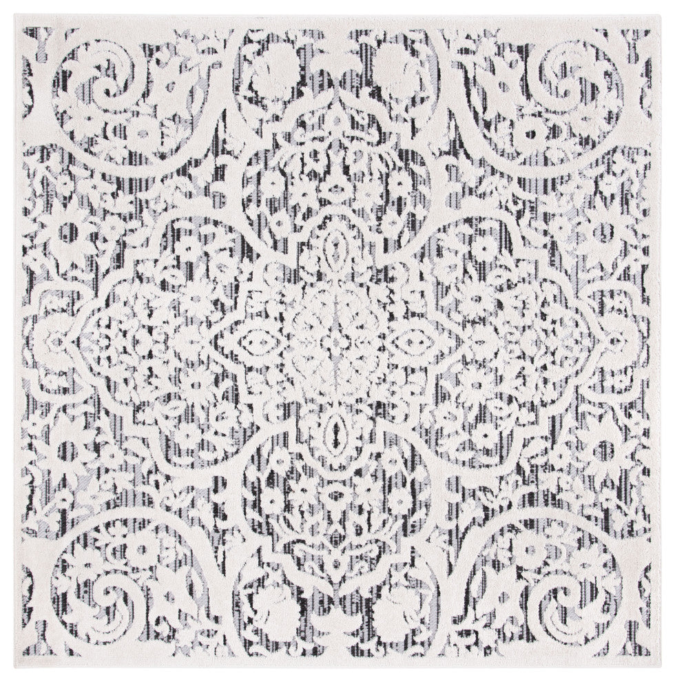 Safavieh Indoor-Outdoor Cabana Collection, CBN656 Rug, Ivory/Grey, 6'7" Square