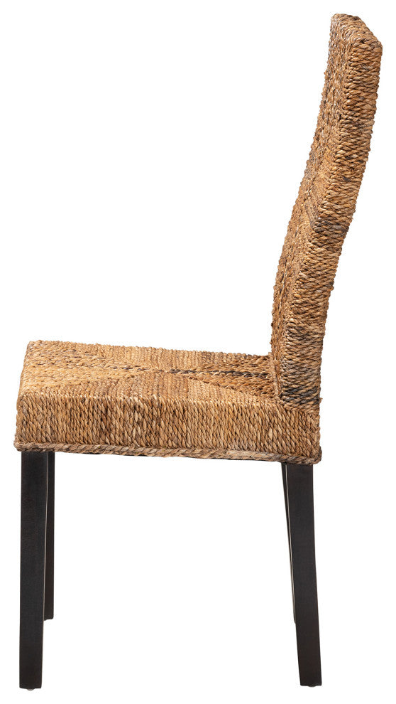 Laymi Modern Bohemian Dark Brown Mahogany Wood and Banana Fiber Dining Chair
