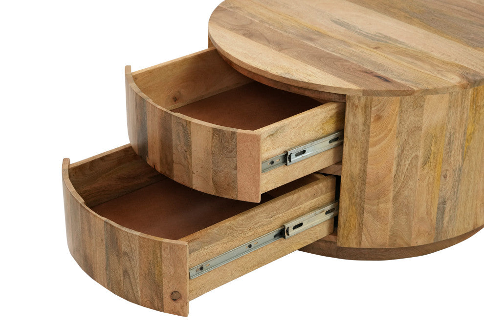 Christa 2-Drawer 30" Round Coffee Table, Natural Mango